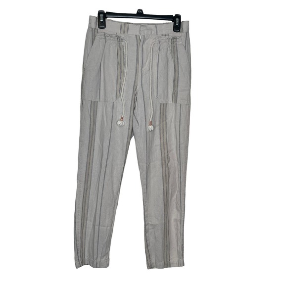 Anthropologie Women Pants Striped Linen Pull On Pockets Tassel Tie Boho Beige XS - Picture 1 of 11